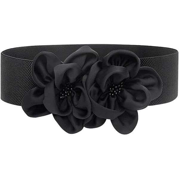 artistkomplex FLOWER BELTベルト (BLACK) Women Big Floral Elastic Wide Waist Belt Stretch Cinch Waistband